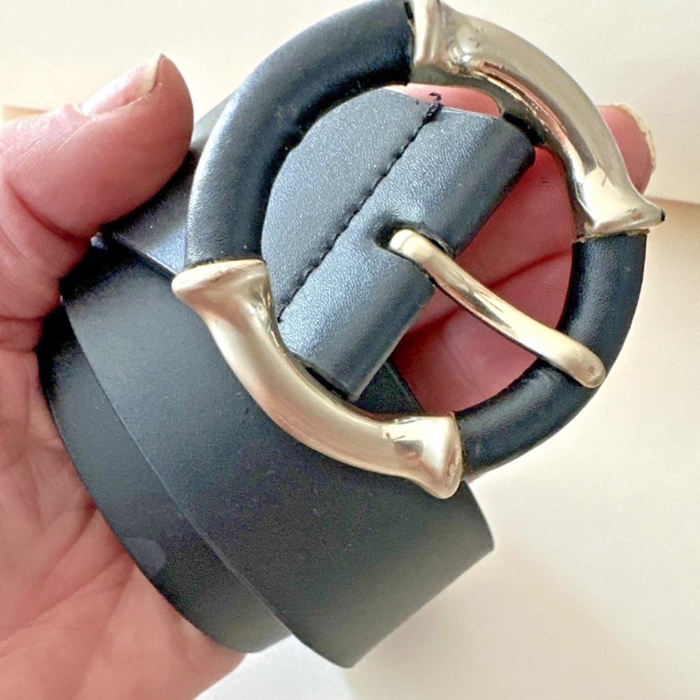 Vintage Talbots Leather Belt Wide 2" Silver-Tone Buckle Small